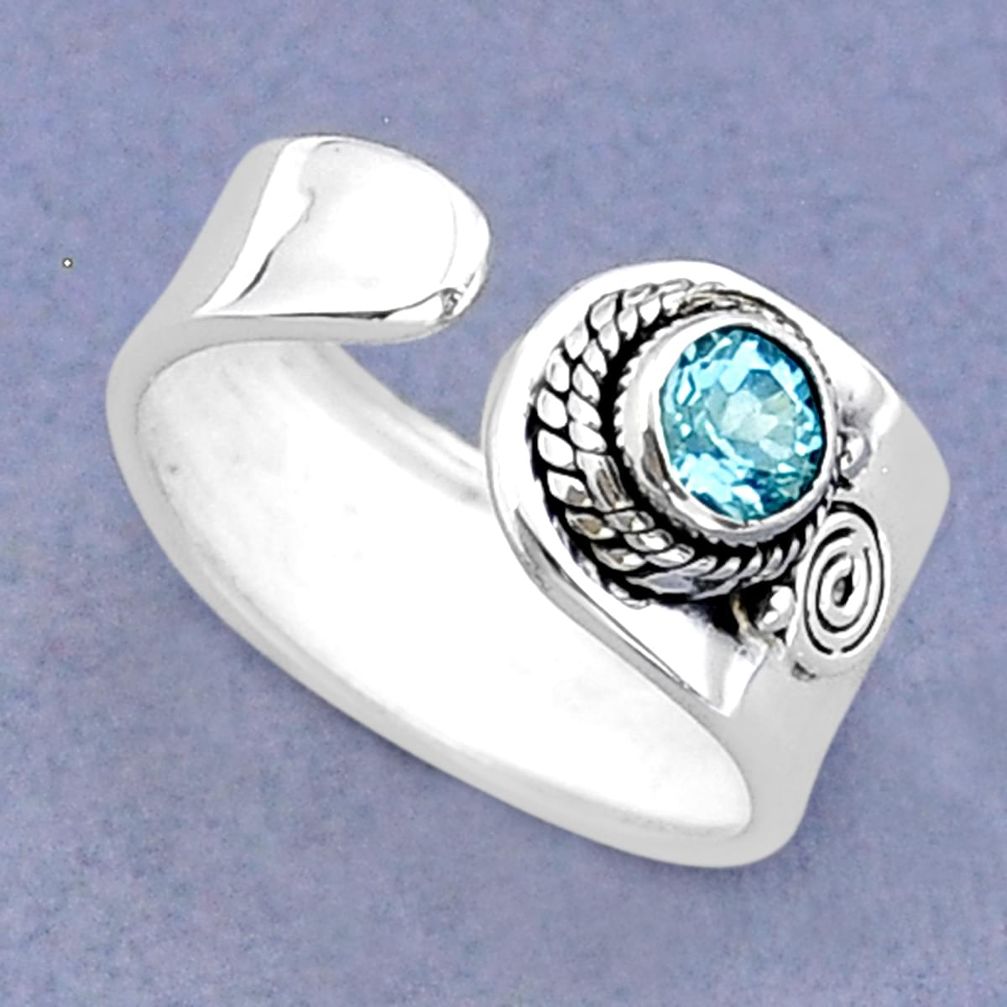 0.90cts faceted natural blue topaz 925 silver adjustable ring size 8 y16002