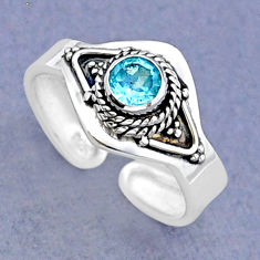 0.79cts faceted natural blue topaz 925 silver adjustable ring size 7.5 y15936