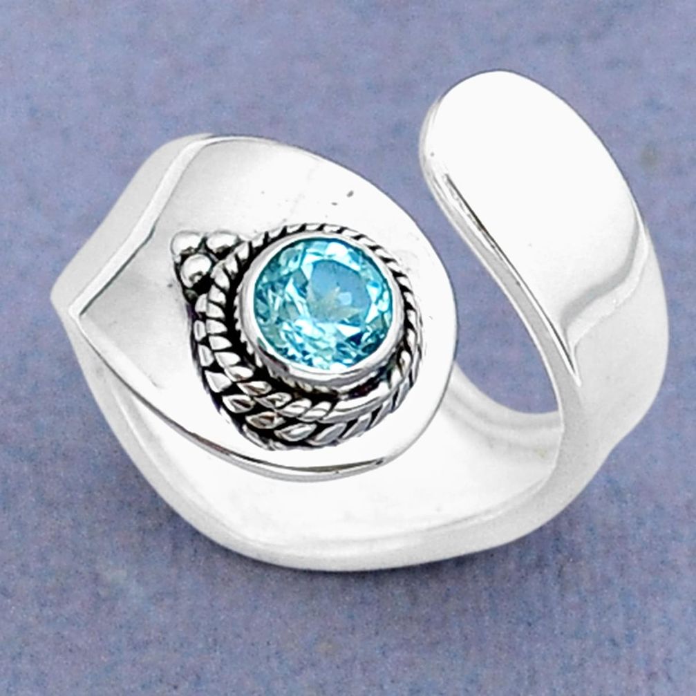0.90cts faceted natural blue topaz 925 silver adjustable ring size 6.5 y15966