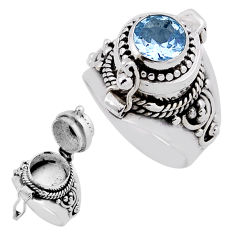 2.06cts faceted natural blue topaz 925 silver poison box ring size 6.5 n39096