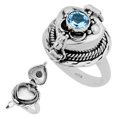 0.82cts faceted natural blue topaz 925 silver poison box ring size 6.5 n39137