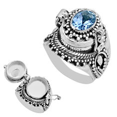 2.12cts faceted natural blue topaz 925 silver poison box ring size 6.5 n43729