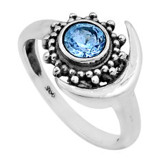 0.82cts faceted natural blue topaz 925 sterling silver moon ring size 6.5 n47311