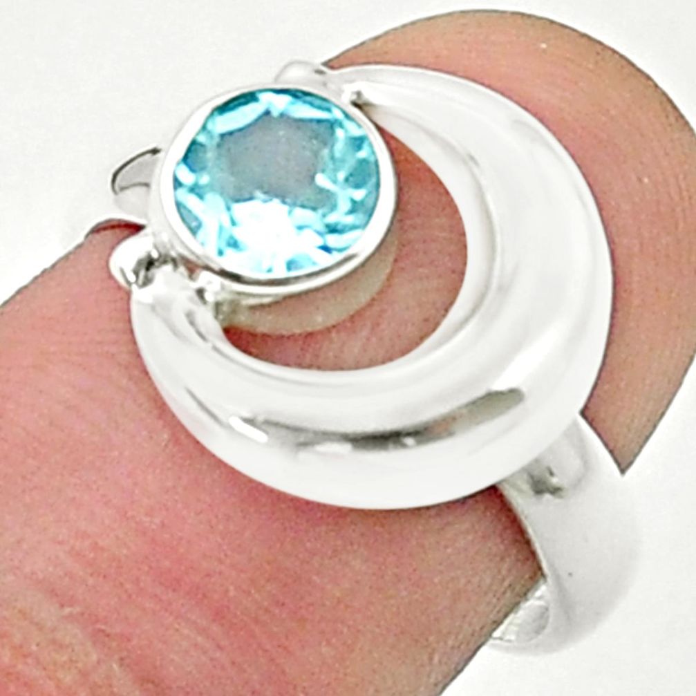 1.07cts faceted natural blue topaz 925 sterling silver moon ring size 7 u36657