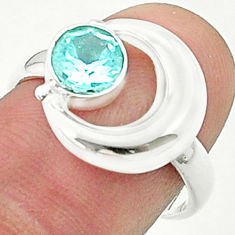 1.21cts faceted natural blue topaz 925 sterling silver moon ring size 7.5 u36621