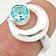1.05cts faceted natural blue topaz 925 sterling silver moon ring size 6.5 u36658