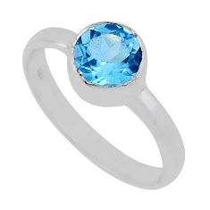 2.67cts faceted natural blue topaz 925 sterling silver ring size 7.5 n37361