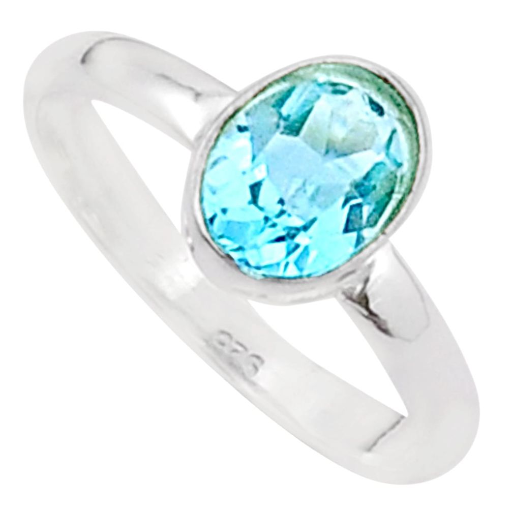 2.01cts faceted natural blue topaz 925 sterling silver ring size 7 u35591