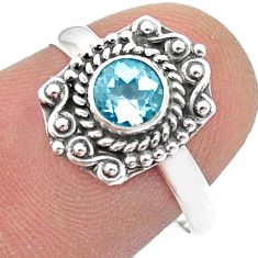 0.89cts faceted natural blue topaz 925 sterling silver ring size 7 u51536