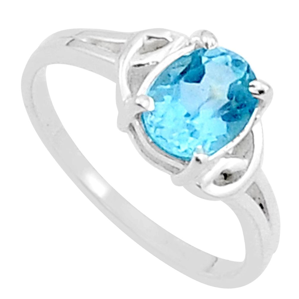2.07cts faceted natural blue topaz 925 sterling silver ring size 8 u35681