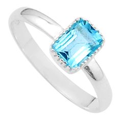 1.52cts faceted natural blue topaz 925 sterling silver ring size 9 u35679