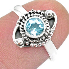 0.83cts faceted natural blue topaz 925 sterling silver ring size 7.5 u51575