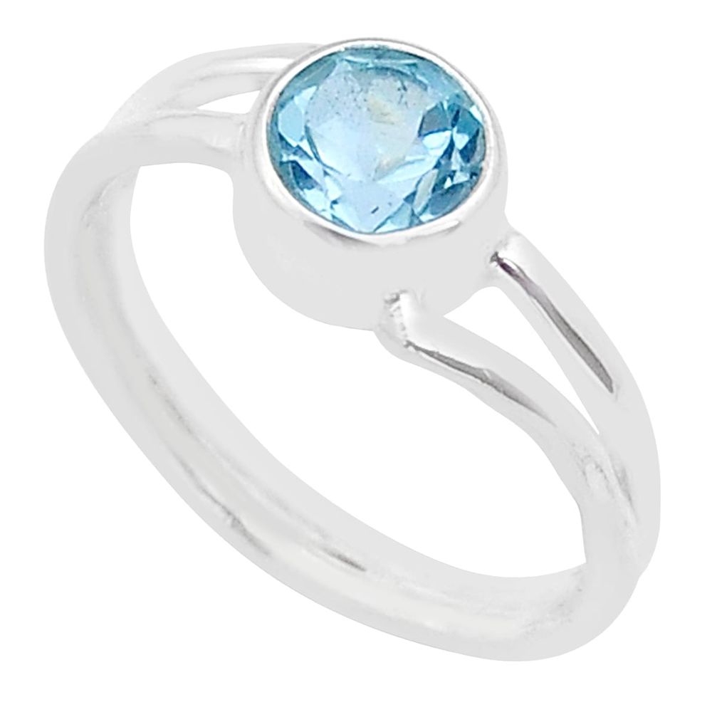 2.48cts faceted natural blue topaz 925 sterling silver ring size 8.5 u60711
