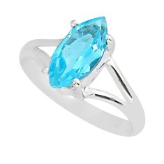 3.93cts faceted natural blue topaz 925 sterling silver ring size 7.5 y16652