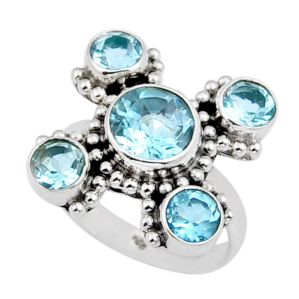 6.20cts faceted natural blue topaz 925 sterling silver ring size 6.5 y23996