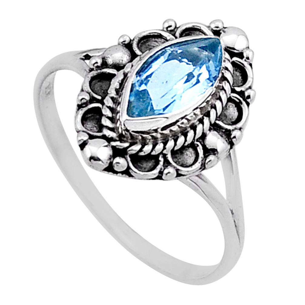 2.55cts faceted natural blue topaz marquise sterling silver ring size 7 n49726