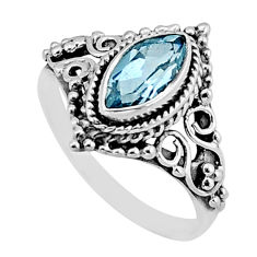 2.69cts faceted natural blue topaz marquise sterling silver ring size 8 y65491