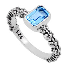 1.41cts faceted natural blue topaz octagan sterling silver ring size 8 n50937