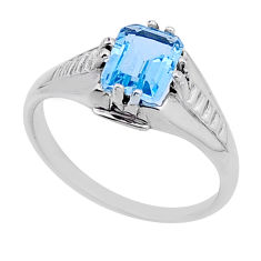 2.11cts faceted natural blue topaz octagan sterling silver ring size 9 n54937