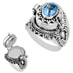 1.97cts faceted natural blue topaz oval 925 silver poison box ring size 7 n39152