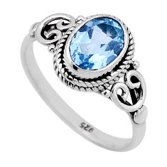 2.09cts faceted natural blue topaz oval 925 sterling silver ring size 6.5 n47164