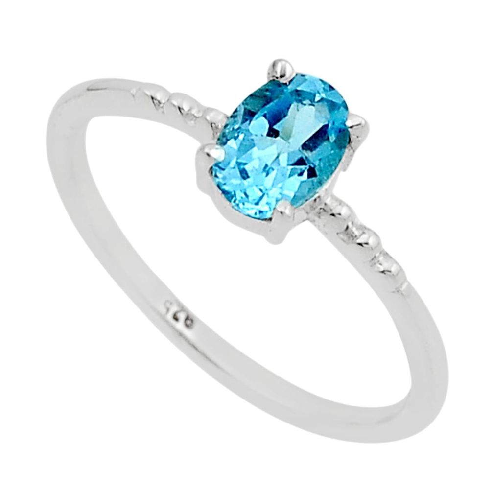 1.58cts faceted natural blue topaz oval 925 sterling silver ring size 8.5 n4751