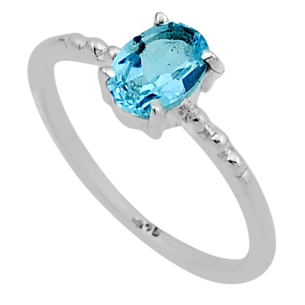 1.42cts faceted natural blue topaz oval 925 sterling silver ring size 6.5 n4760