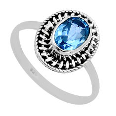 1.96cts faceted natural blue topaz oval 925 sterling silver ring size 6.5 n52684