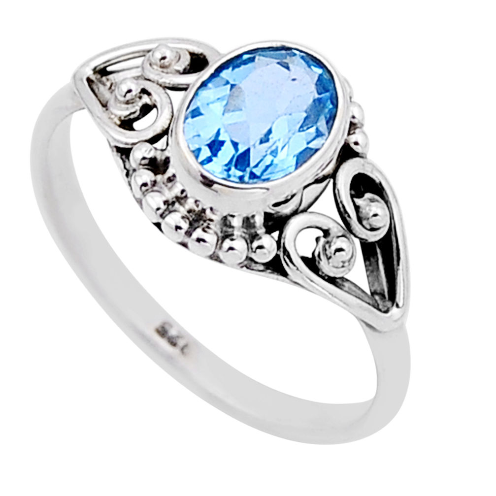 2.02cts faceted natural blue topaz oval 925 sterling silver ring size 8.5 n52911