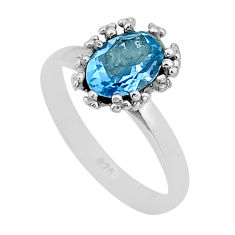 2.02cts faceted natural blue topaz oval 925 sterling silver ring size 6.5 n53968