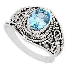 1.96cts faceted natural blue topaz oval 925 sterling silver ring size 7 y47006