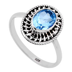 1.97cts faceted natural blue topaz oval 925 sterling silver ring size 8 n47122