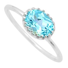 2.08cts faceted natural blue topaz oval 925 sterling silver ring size 8 u35194