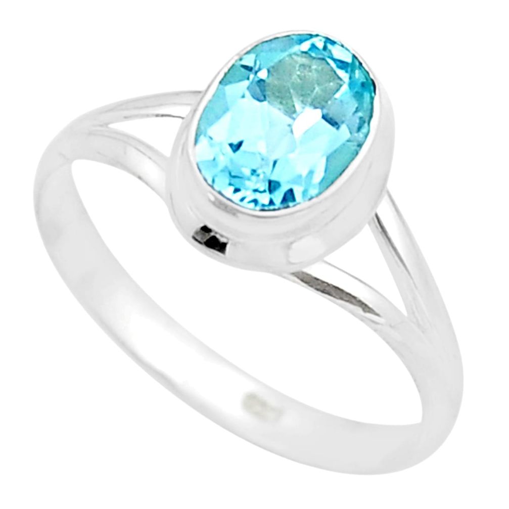 2.09cts faceted natural blue topaz oval 925 sterling silver ring size 8 u39674