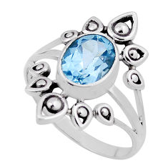 3.26cts faceted natural blue topaz oval 925 sterling silver ring size 9 n32947