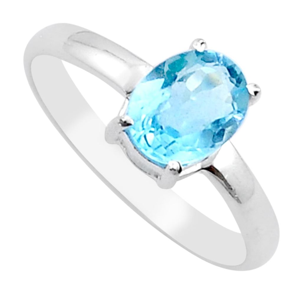 2.31cts faceted natural blue topaz oval 925 sterling silver ring size 9 u35160