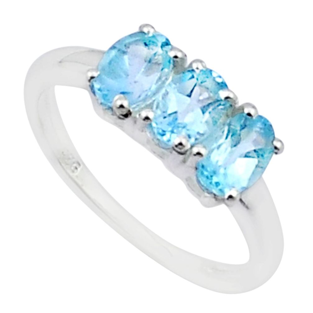 2.77cts faceted natural blue topaz oval 925 sterling silver ring size 7.5 u35462