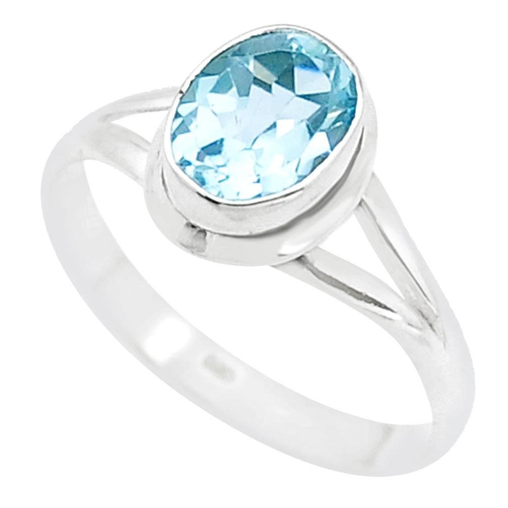 2.30cts faceted natural blue topaz oval 925 sterling silver ring size 7.5 u39644