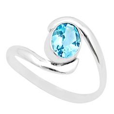 2.08cts faceted natural blue topaz oval 925 sterling silver ring size 8.5 u39705