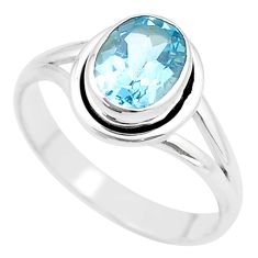 3.18cts faceted natural blue topaz oval 925 sterling silver ring size 8.5 u39784