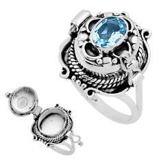 1.56cts faceted natural blue topaz oval silver poison box ring size 7.5 n39138