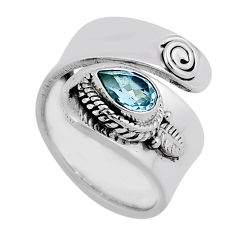 1.43cts faceted natural blue topaz pear 925 silver adjustable ring size 6 n37095
