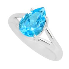 2.11cts faceted natural blue topaz pear 925 sterling silver ring size 7 y16651
