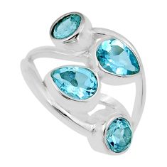 5.08cts faceted natural blue topaz pear 925 sterling silver ring size 8 y37282