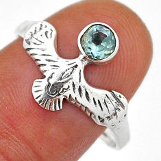 0.53cts faceted natural blue topaz round 925 silver eagle ring size 9 n32990