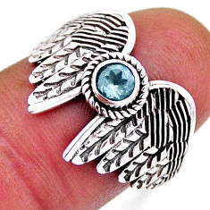 0.49cts faceted natural blue topaz round 925 silver feather ring size 7.5 n32968