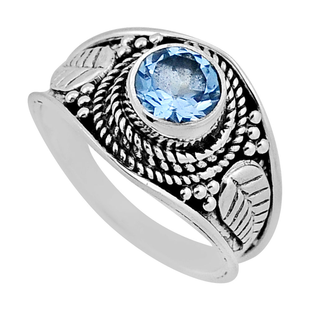 1.14cts faceted natural blue topaz round 925 sterling silver ring size 6 n37769