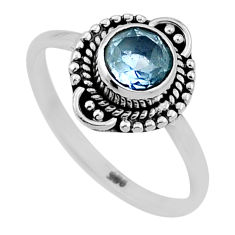 1.12cts faceted natural blue topaz round 925 sterling silver ring size 7 n47193