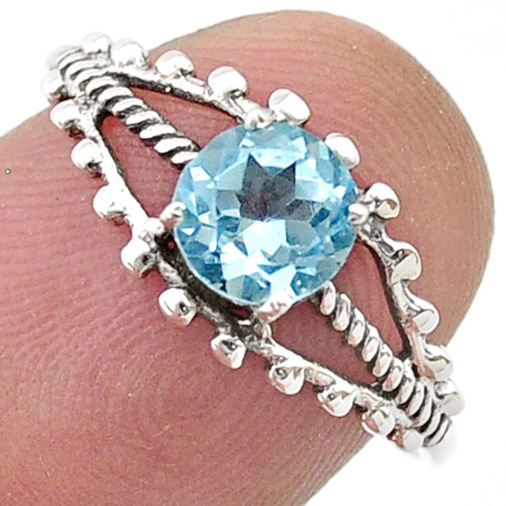 1.13cts faceted natural blue topaz round 925 sterling silver ring size 7 u50347