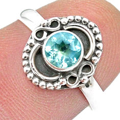 0.90cts faceted natural blue topaz round 925 sterling silver ring size 7 u51550